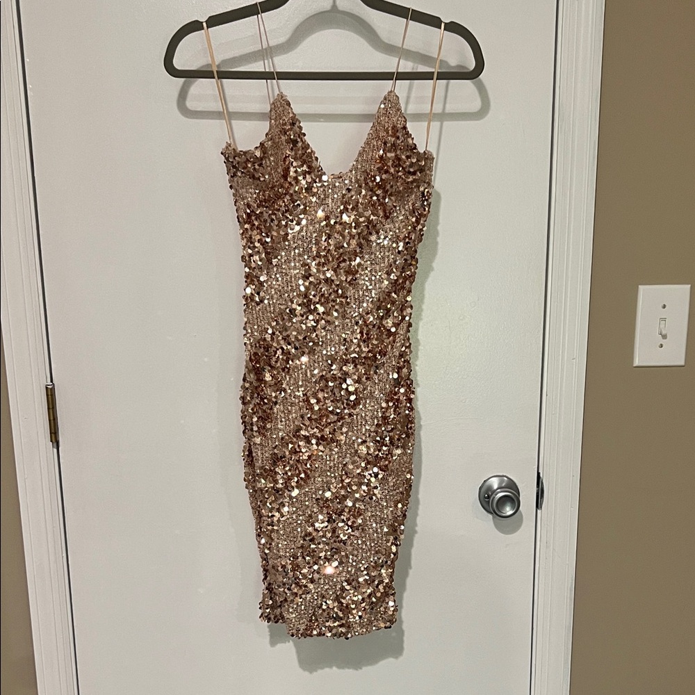 Sparkling Gold Sequin Mini Stretch Dress